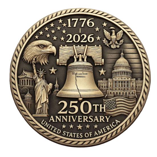 US 250th Anniversary Souvenir Coin Double-Sided Carved United States History Commemorative Badge