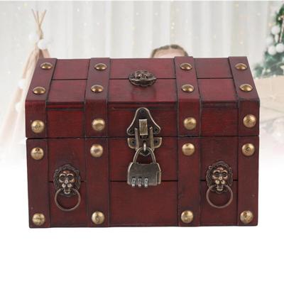 Vintage Wooden Jewelry Storage Box Decorative Trinket Chest Organizer with Hinged Lid Password Lock For Display Piece