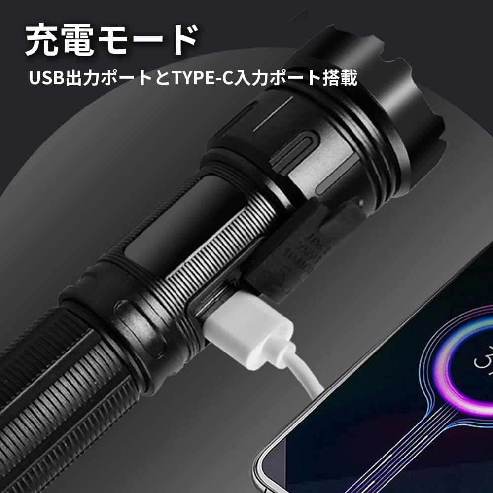 Wellvie Classy White Red LED Flashlight with Dual Flashlight with Long USB Zoomable COB Work Ideal for Emergency Mountain and Night Fishing 9-Mode &