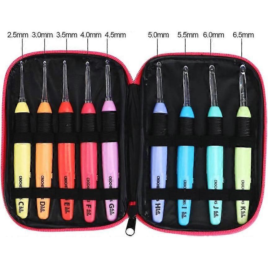 Juego de 9 Ganchillos Iluminados con Estuche Ganchillos de Crochet con Luz LED Hilo para Manualidades Agujas de Tejer Ganchillos Cómodos y Suaves