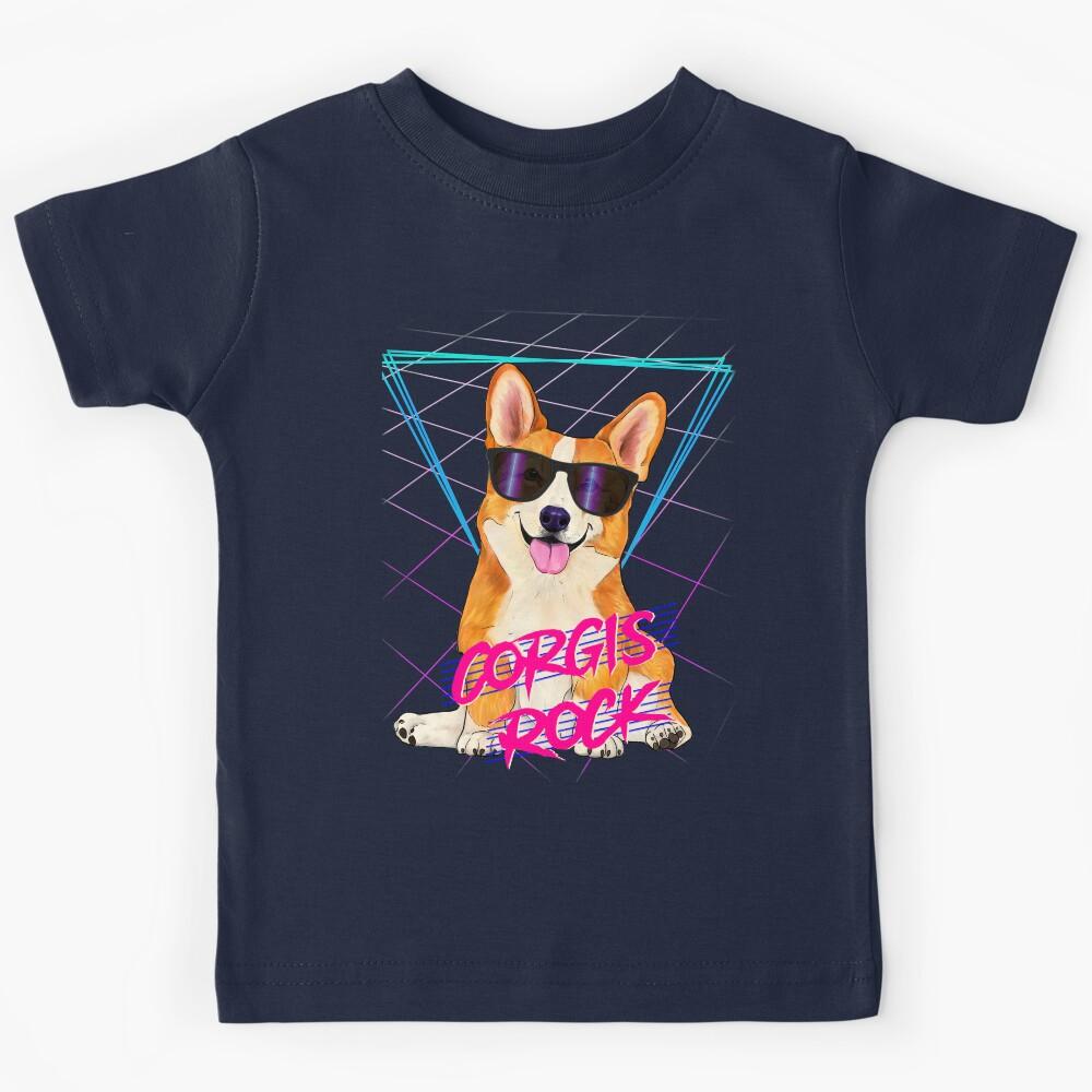 Corgis Rock - Retro 80s corgi in sunglasses Kids T-Shirt 150