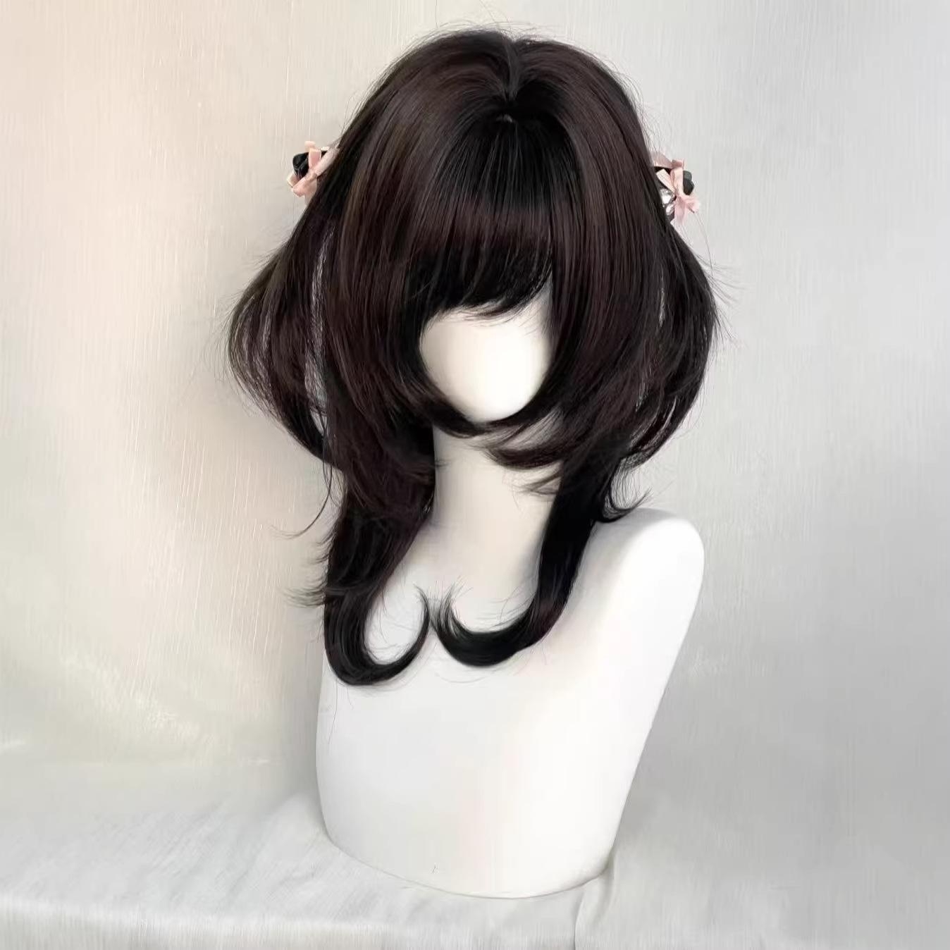 

Layered Wig with Bangs Japanese Style 18inch Collarbone Hair Jellyfish Headband Wig Curly High Temperature Fibers Synthetic Wigs (as the picture,18inches&1pc)
