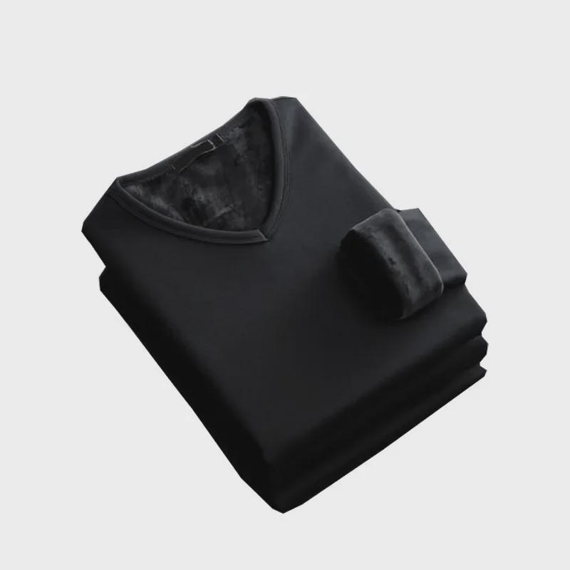 Men's V-Neck Thick Velvet Long-Sleeve T-Shirt - Warm & Trendy Autumn/Winter Base Layer