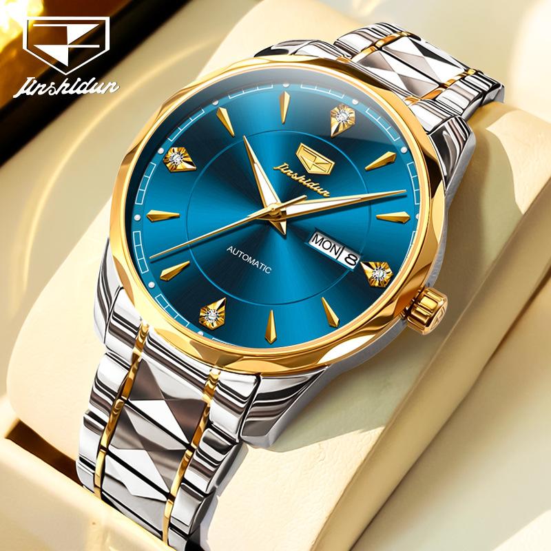 JINSHIDUN Fully Automatic Mechanical Watch with Double Calendar, Waterproof and Luminous for Men