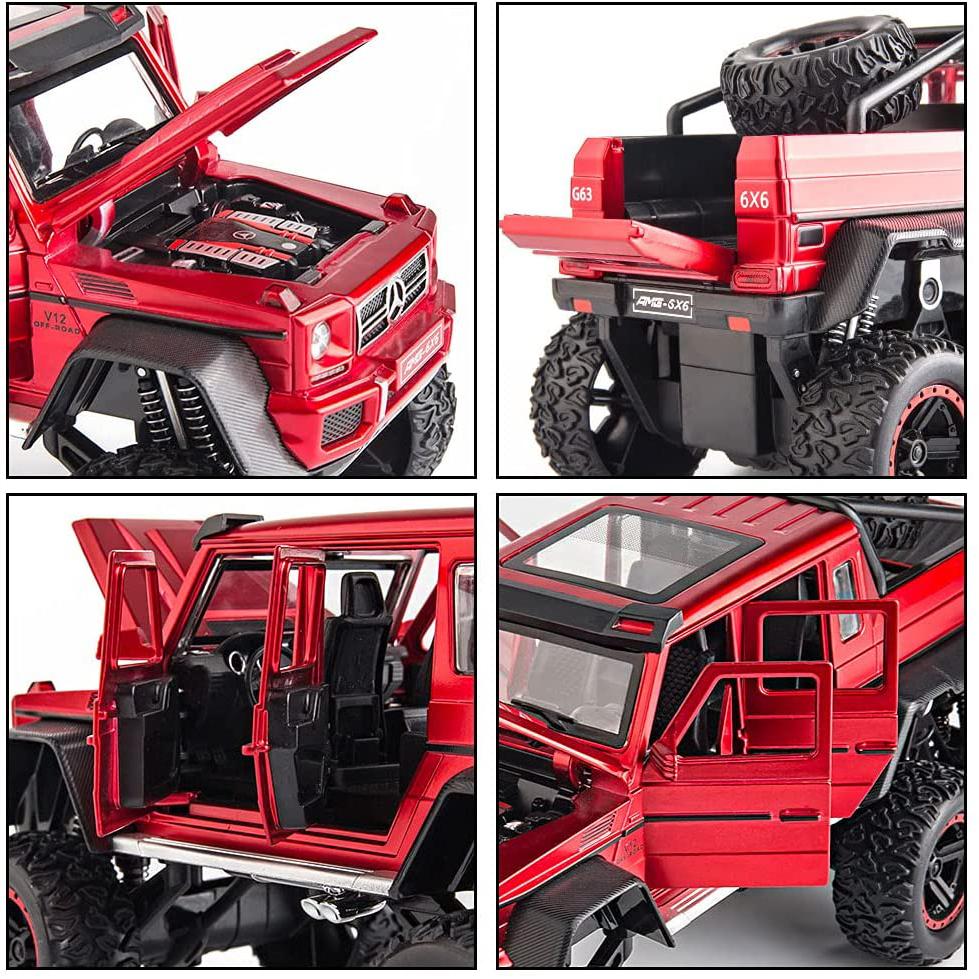 1/22 skala Benz G63 AMG 6x6 V12 Off-Road czarny Pickup Model samochodu, stop cynku zabawka naciągnij i puść samochód z dźwiękiem i światłem dla dzieci chłopiec dziewczyna prezent