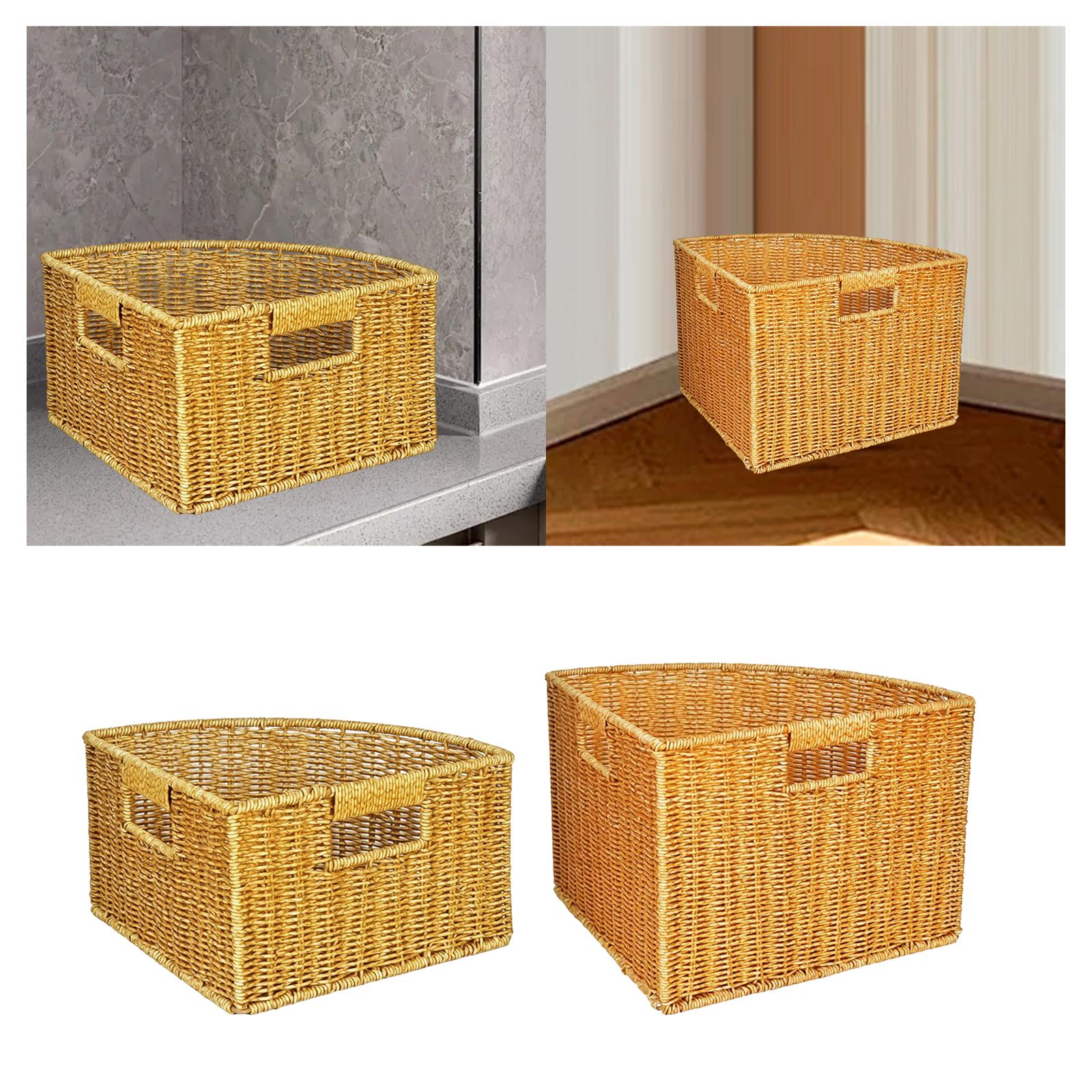 

Portable Storage Basket with Handles Plastic Fan Shape Corner Organizer Box for Wardrobe Clothes and Toys S