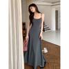 French gentle pure desire style Spice girl waist suspender dress women's summer slim and thin temperament A-shaped long skirt