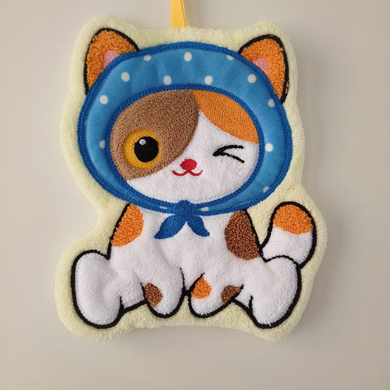 Adorable Cartoon Cat Hand Towel Hanging handkerchief Coral Fleece Ultra Absorbent Quick Drying Thick Odor Resistant Ideal For  Kitchens Bathrooms