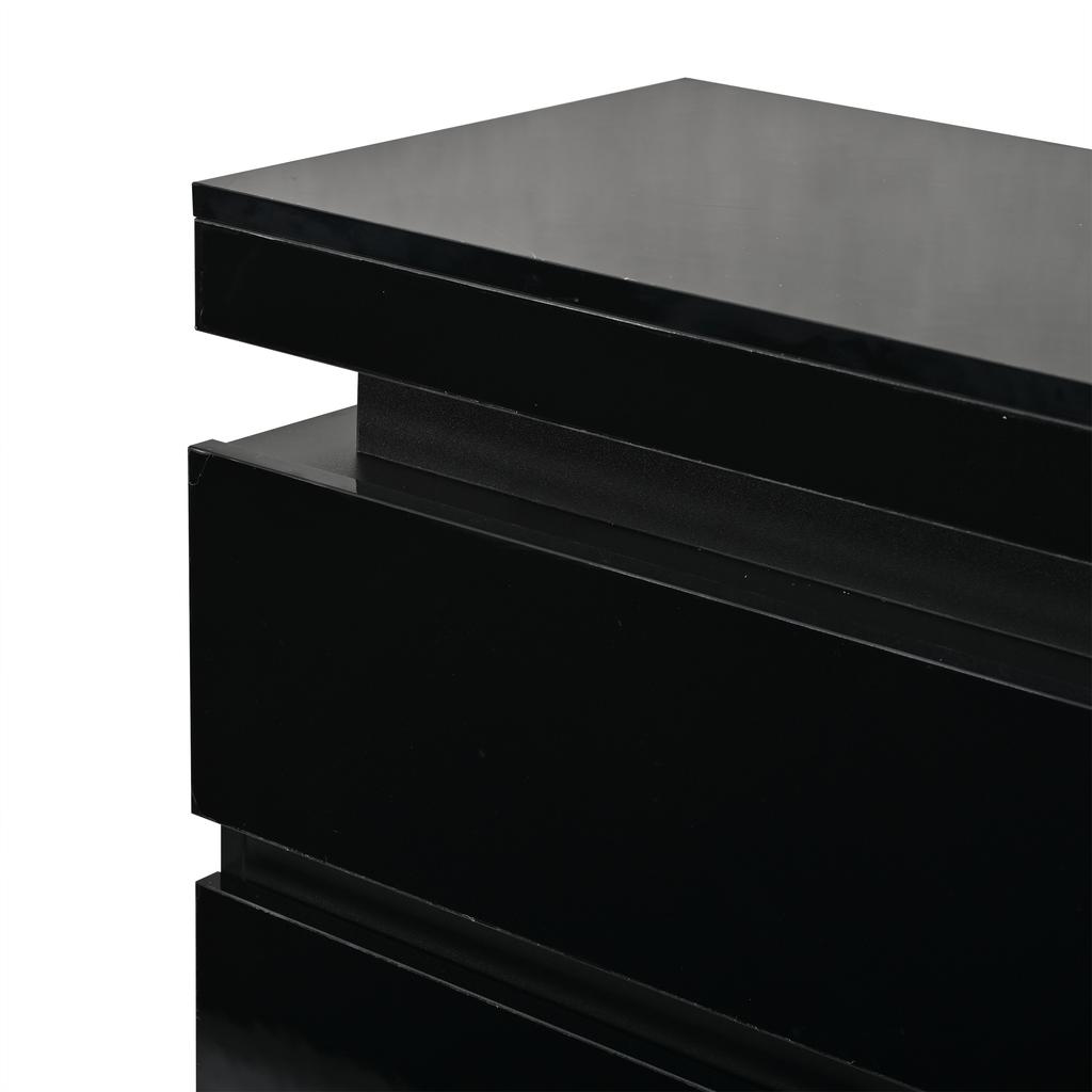 140 x 35 x 72,5 cm Wohnzimmerschrank, Sideboard mit 2 Schubladen, Hochglanz-Schubladenschrank, Schrank mit 4 Türen, LED-Standmöbel, Schwarz