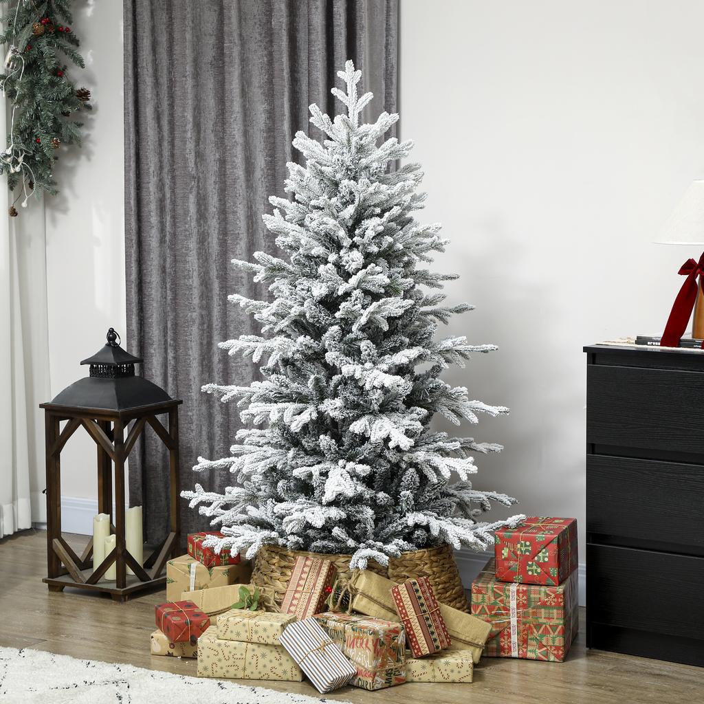 Artificial Christmas Tree, 150cm Christmas Tree with Snow, 1162 Branches, Foldable Metal Stand