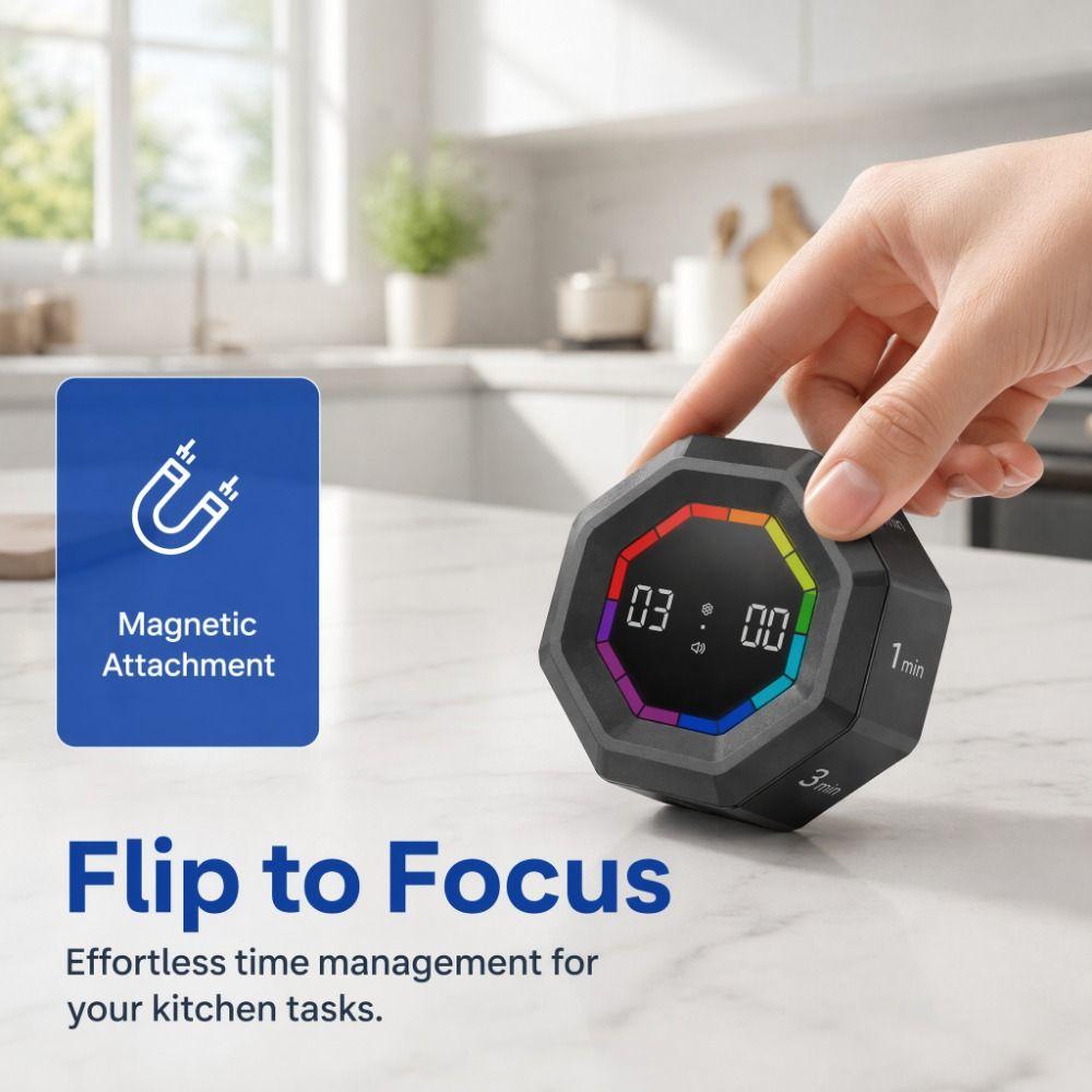 LED Display Gravity Sensor Timer Magnetic Kitchen Timer Mini Flip Timer Clock Alarm Clock