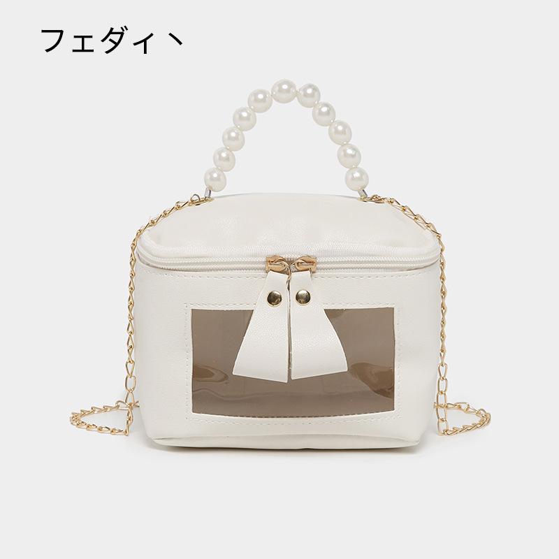 

New retro pillow bag shoulder messenger bag women s fashion pearl portable transparent cosmetic bag белый