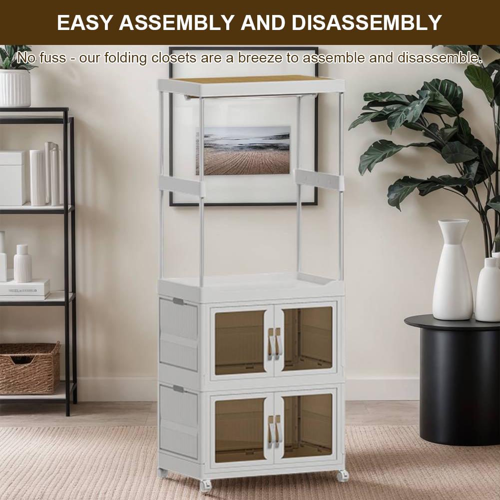 Mobile Wardrobe Clothes Organizer with Haging Rod & Cabinet Clothing Storage Shelf with Wheels for Bedroom Living Room