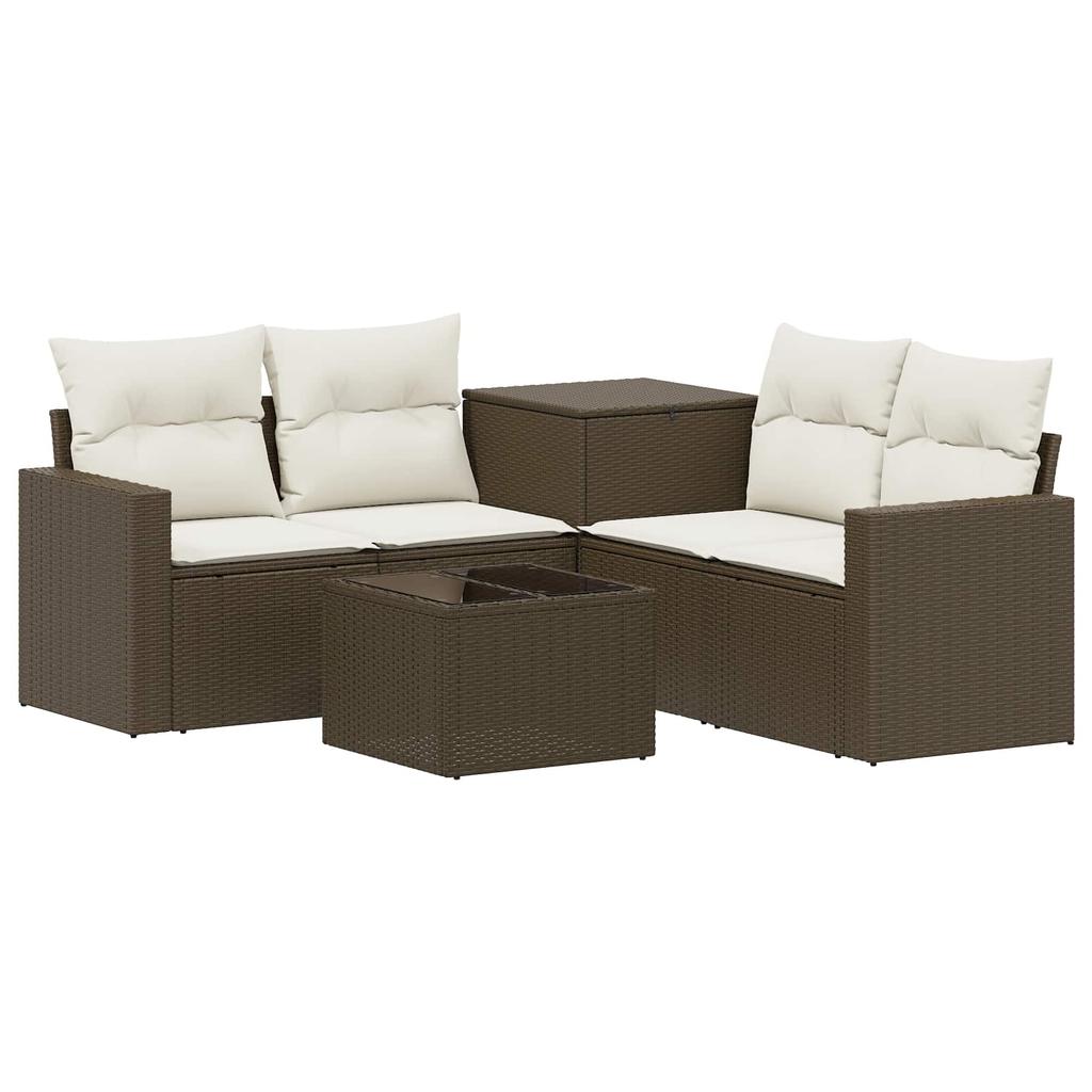 Sofa Set 6 Pieces Brown and Cream White Poly Rattan and Steel