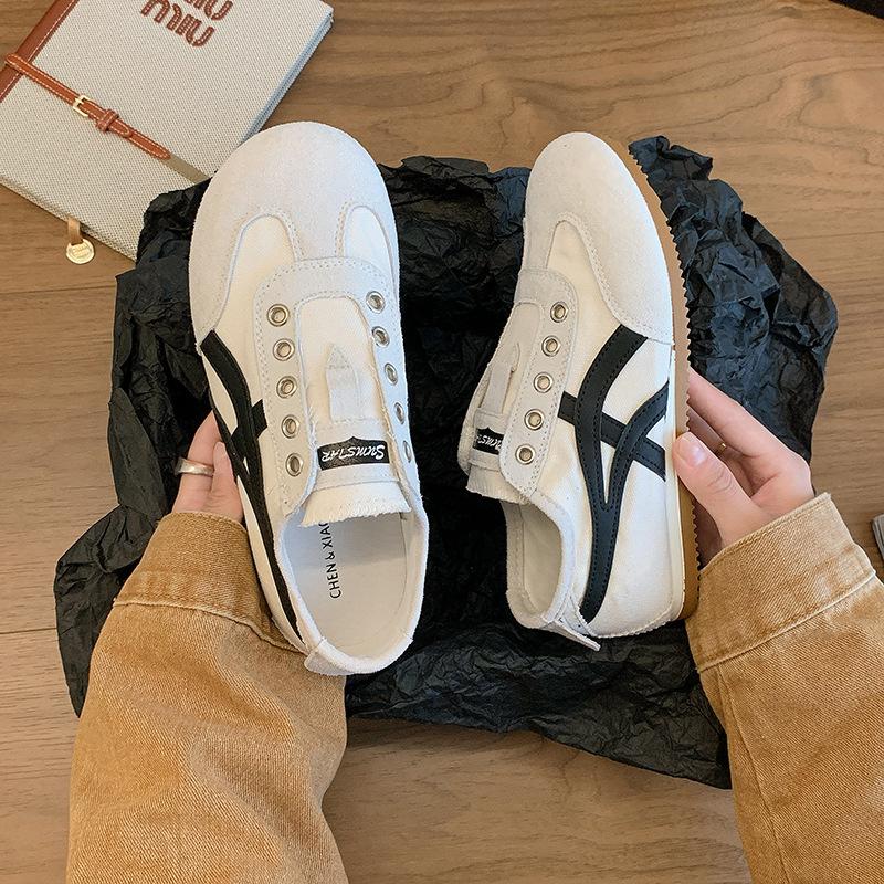 Flat-bottomed German training shoes women's shoes 2025 new summer thin one-pedal Forrest Gump shoes color matching sports little white board shoes