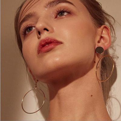 Silver/Gold Color Long Hollow Big Round Drop Earrings Hiphop Rock Simple for Women Accessories