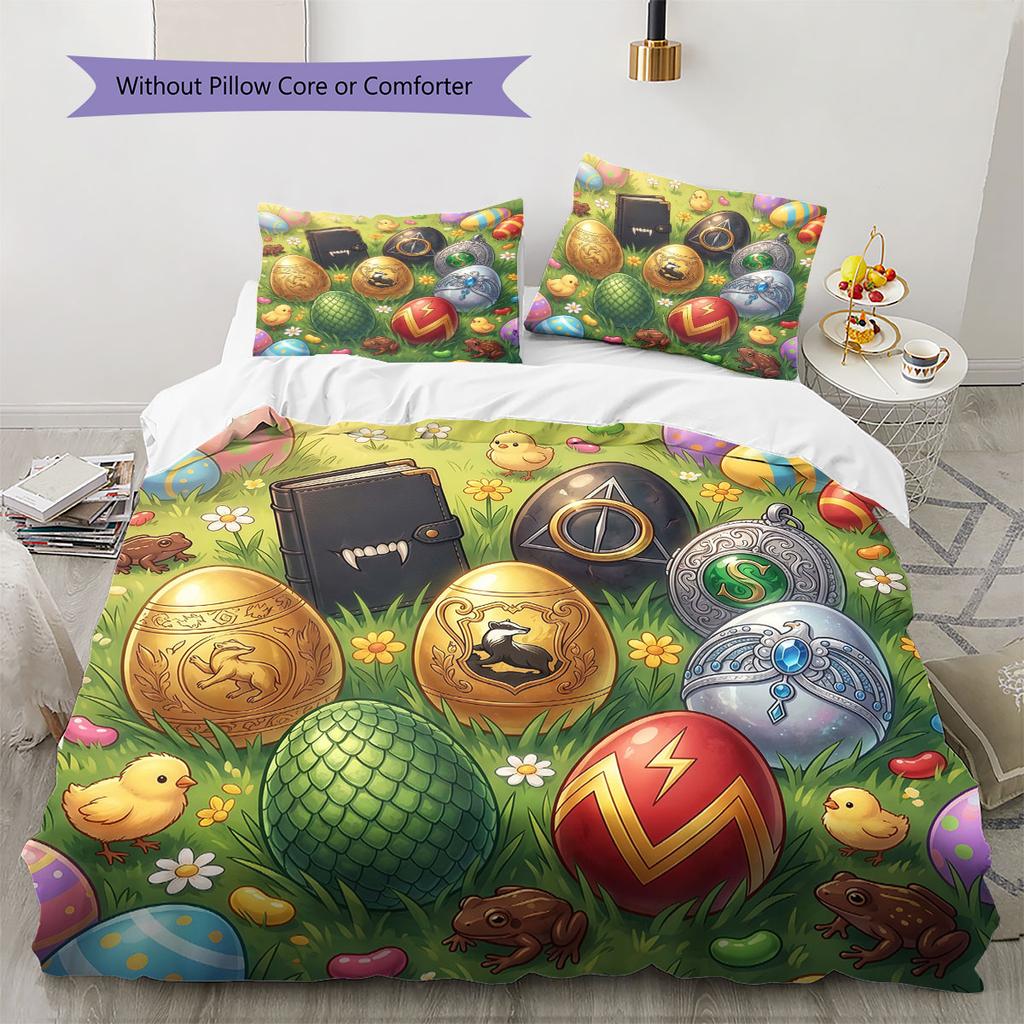 Magical Easter Egg Pattern Bedding Quilt Set Quilt Cover Pillowcase Home Decoration Birthday Gift (1 * Duvet Cover + 2 * Pillowcase, Without Core)
