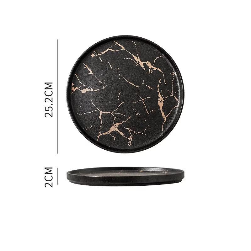 Piatto piano cena Abay in ceramica con motivo marmo
