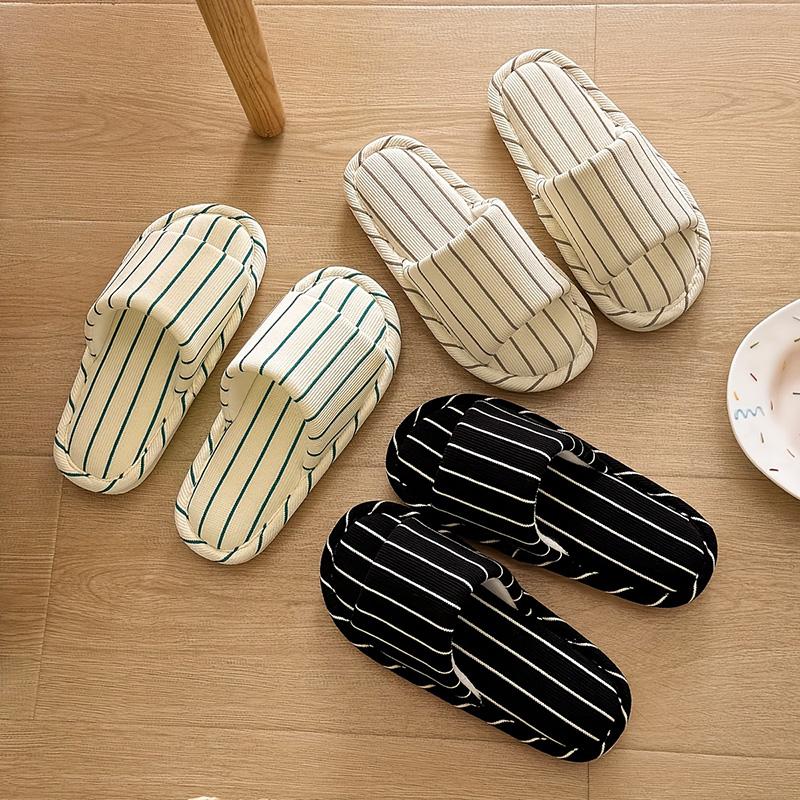 Fashion Japanese Style Striped Home Slippers for Women Lightweight Non Slip Indoor Slippers Woman Soft Comfortable Couple Bedroom Slides
