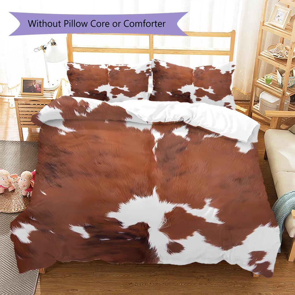 Rustic Cowhide Style Pattern Bedding Quilt Set Quilt Cover Pillowcase Home Decoration Gift (1 * duvet cover + 2 * pillowcase, without core)
