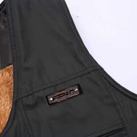Gilet da uomo autunno inverno spesso peluche senza maniche chiusura con cerniera scollo a V tinta unita multi tasche gilet da pesca per padre di mezza età cappotto invernale da uomo