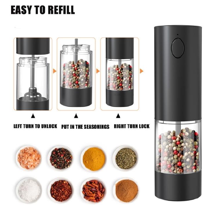 Customizable Electric Pepper and Salt Grinder Rechargeable Cordless Adjustable Setting For Spices Grinding Device Set