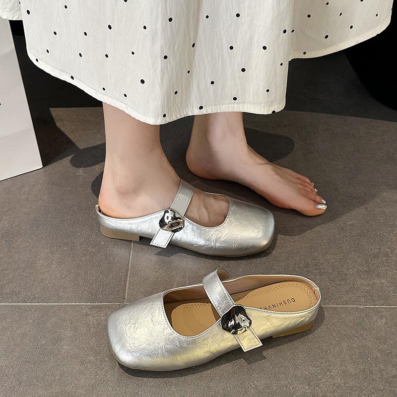 French flat-bottomed bag head slippers for women to wear 2025 summer new half-drag women's shoes temperament evening breeze Mary Jane sandals