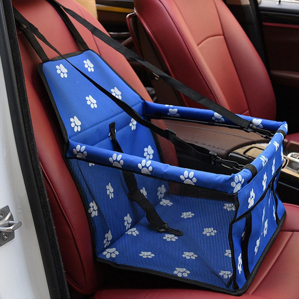 Foldable Car Pet Dog Seat Cover Oxford Fabric Pet Carrier Mesh Basket Blue
