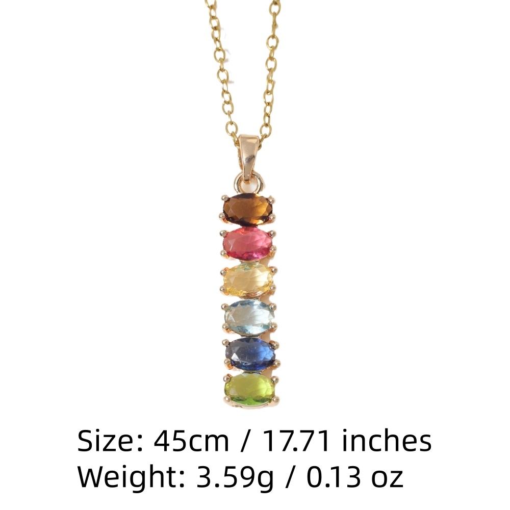 Regenbogen Mehrfarbiger Zirkonia Vertikaler Stab Anhänger Halskette, Goldfarbener Chakra Schmuck für Damen