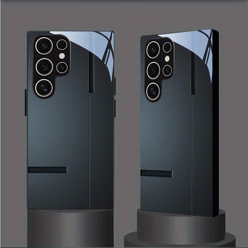 Schwarzes Kristall minimalistisches Design schwarzes Glas Handyhülle geeignet für Samsung GalaxyS26 S25 S24 S22 S21 S20FE/Ultra/Plus sturzsicher