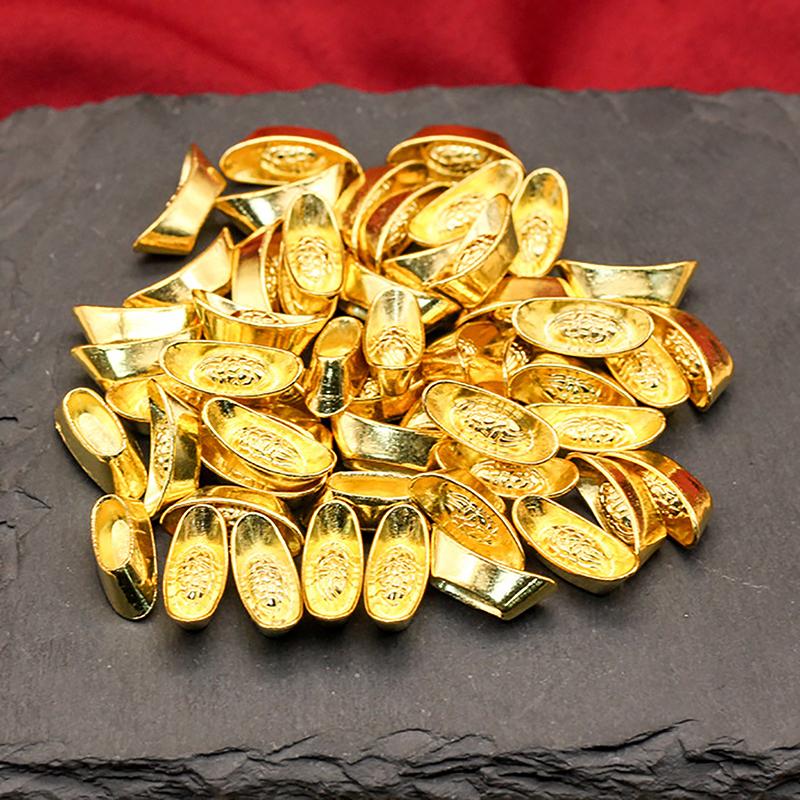 10Pcs Ingot Gold Chinese Yuan Bao Wealth Golden Statue Ingots Decor Ornament Decorative Year  Bar Lucky Money Prosperity