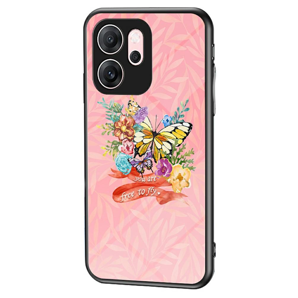 

For Oppo Reno14 F 5G Case Butterfly Pattern TPU+Tempered Glass Protective Phone Cover C