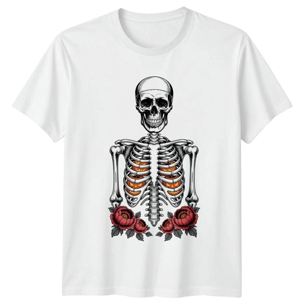 Spooky Skeleton Pumpkins Flowers TShirt Gothic Halloween Gift For Him And Her S