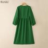 ZANZEA Women Casual V-Neck Solid Color Long Sleeve Loose Dress