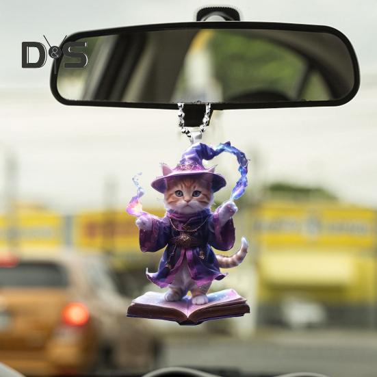 Ornament decorativ acrilic pentru oglindă retrovizoare, pandantiv, pisicuță, cu șnur, ușor de agățat, ornament drăguț pentru brad de Crăciun