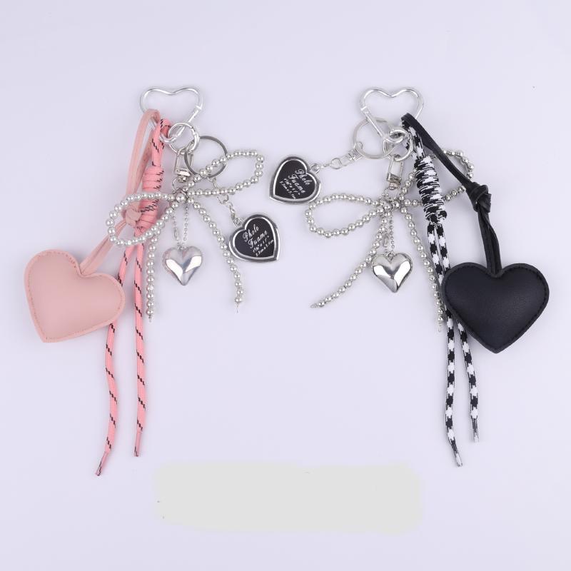 1 Piece Key Holder For Women Pu Leather Heart Bowknot Keychain With Fashionable Woven Lanyard Handmade Bag Pendant