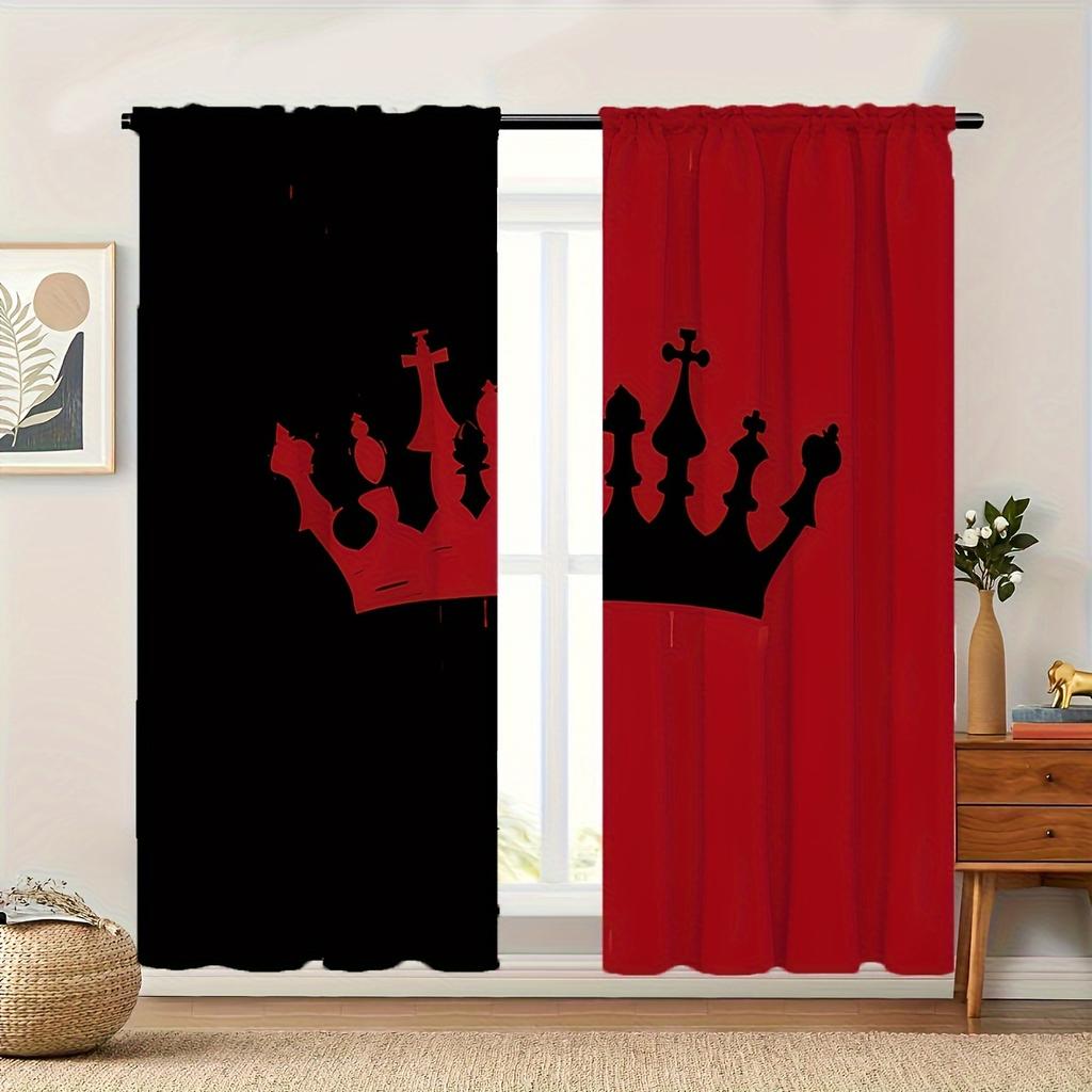 Red Black Crown Print Curtains Bedroom Living Room Kitchen Home Decor Curtain Set Of 2 Made Polyester Washable Great Ready