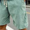 Men Shorts Elastic Waist Adjustable Leg Summer Corduroy Drawstring Wide Shorts with Pockets Loose Fit Casual