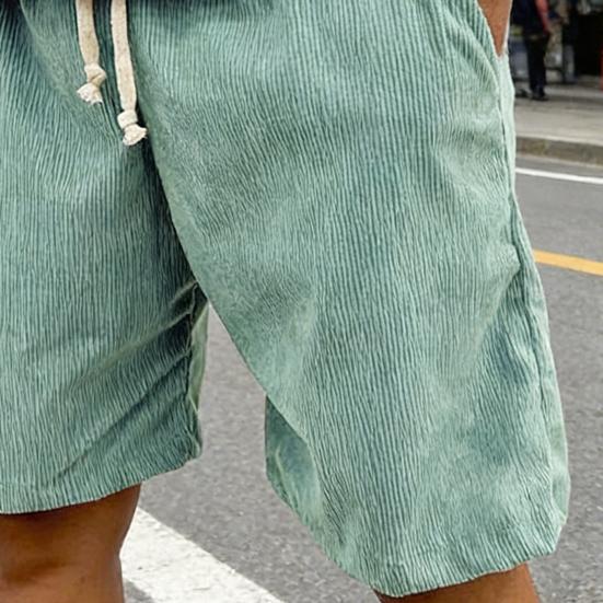 Men Shorts Elastic Waist Adjustable Leg Summer Corduroy Drawstring Wide Shorts with Pockets Loose Fit Casual