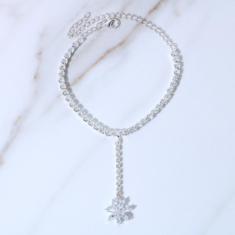Zirkonblomstformet ankelarmbånd for damer sommerstrand rhinestone anheng fottilbehør