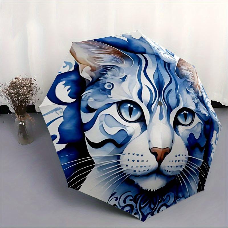 1pc Cat Blue Automatic Cute Umbrella High Quality Canopy, Portable Folding Umbrella with, Ideal Gift for - Travel, Everyday, Formal Events, Stylish Ac