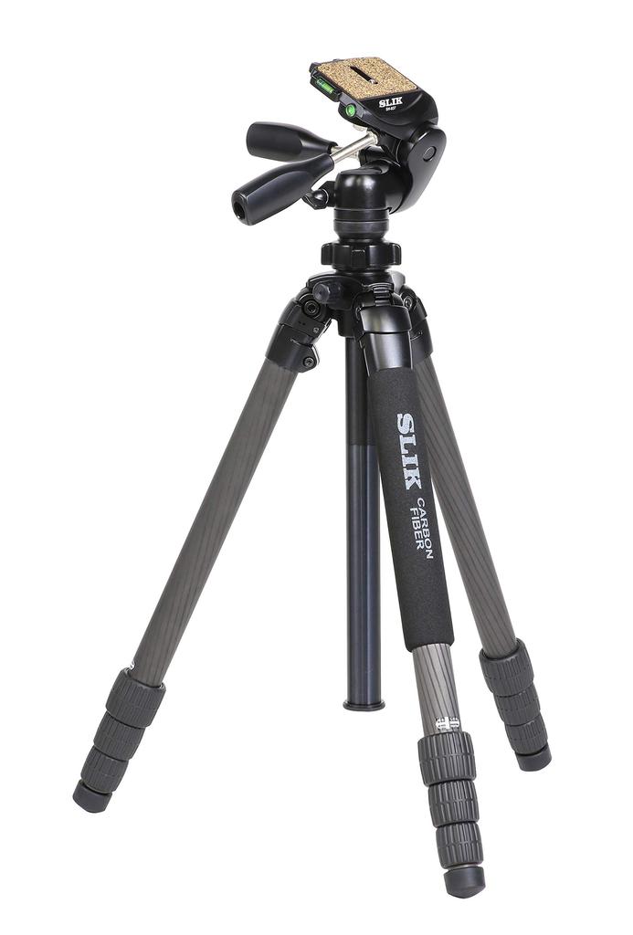SLIK Light Carbon E94 Carbon 109533 Tripod, 4-section, Nut-Lock Type, 3-Way Head,