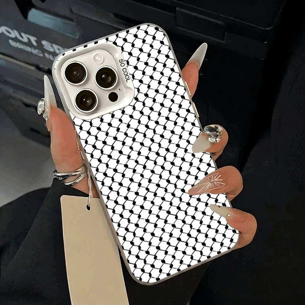 Palästinensische Keffiyeh Handyhülle Für iPhone 11 12 13 14 15 16 Pro Max Plus Weiß Silber Handyhülle