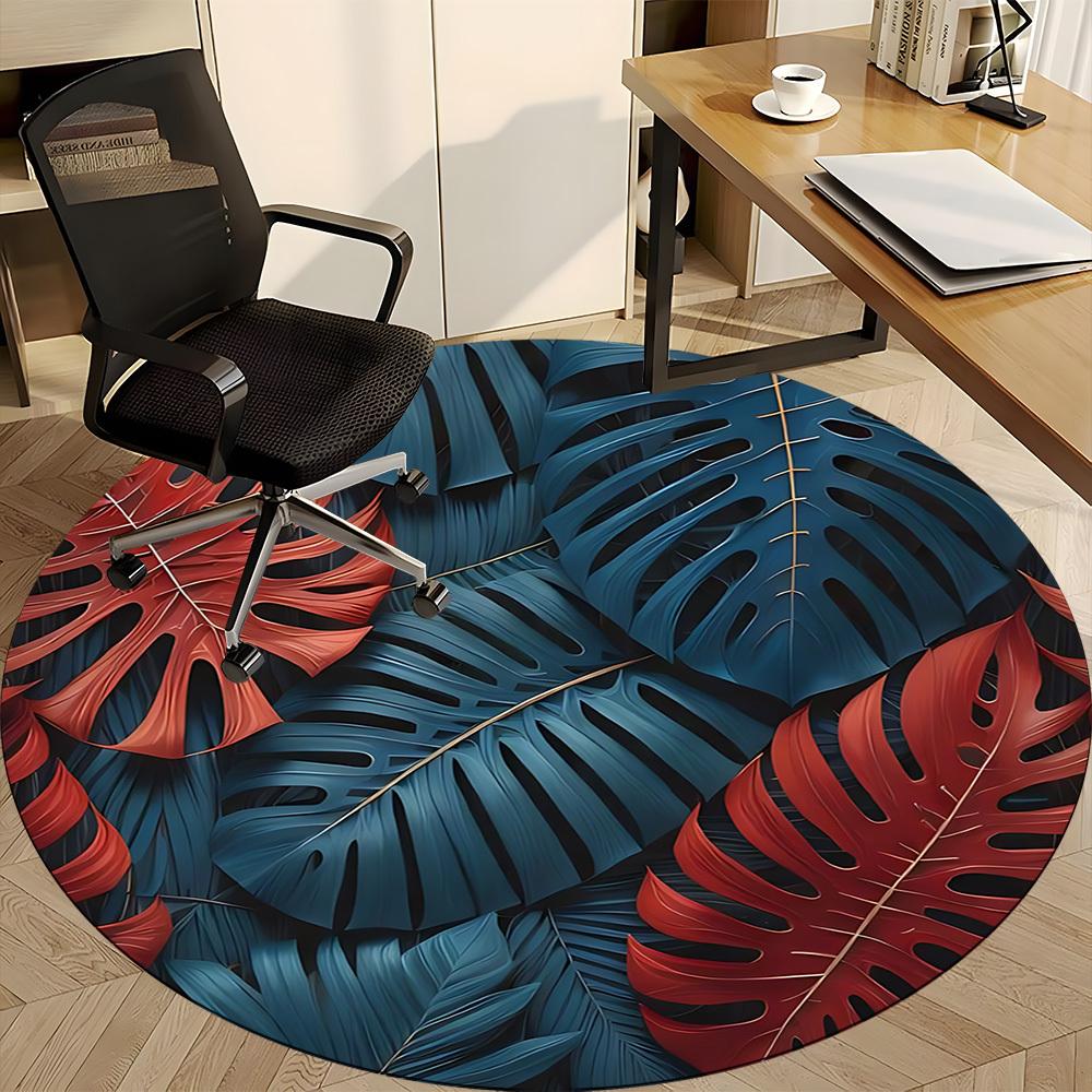 1pc Tropical Leaves Office Round Area Rug, Indoor Mat Suitable For Office, Under Office Chairs Bedroom Living Room Home Decor, Room Deco