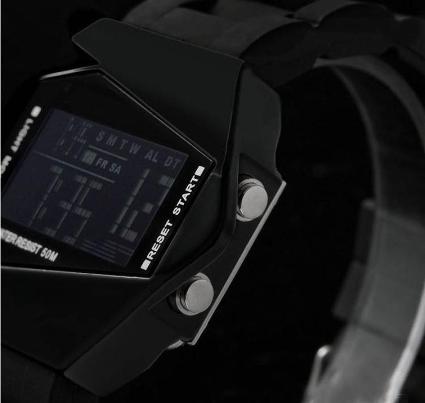 Irregular Shape Men Unique Led Display Rubber Band Digital Watches  Waterproof Military Watch