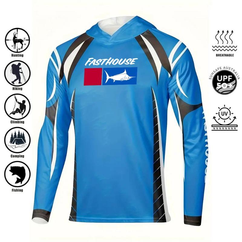 Men's Fishing Shirt Hooded Long Sleeve Sunblock UPF 50+ Outdoor Camouflage Moisture Wicking Jersey Fishing Apparel Tops