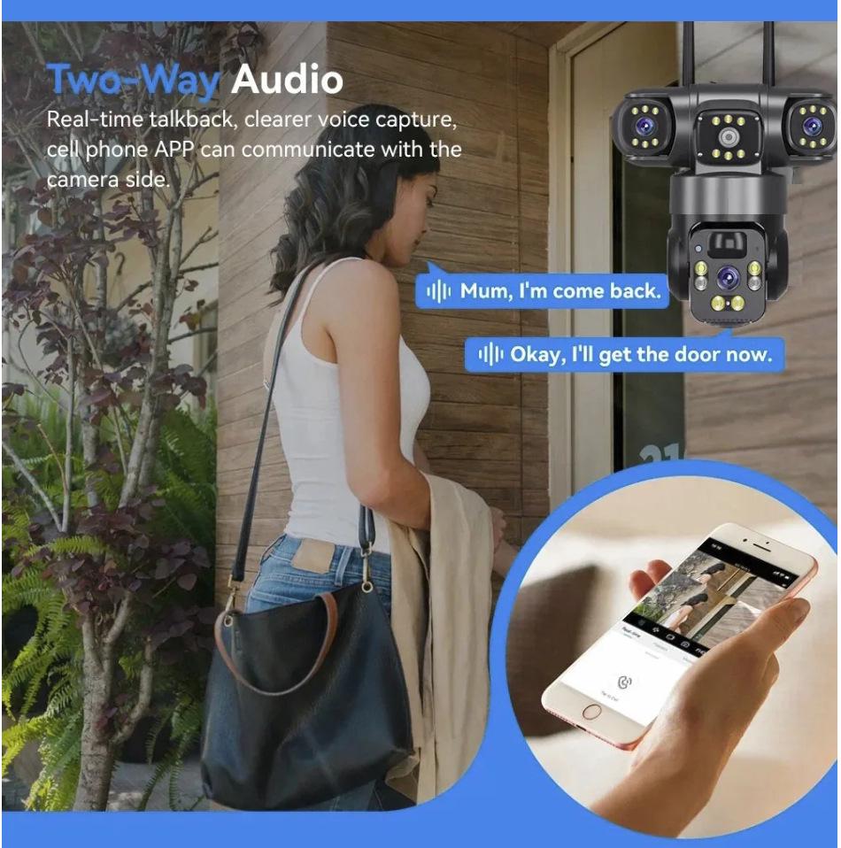 V380pro Solar Wireless HD 9MP 4G Home Camera with Three Lenses