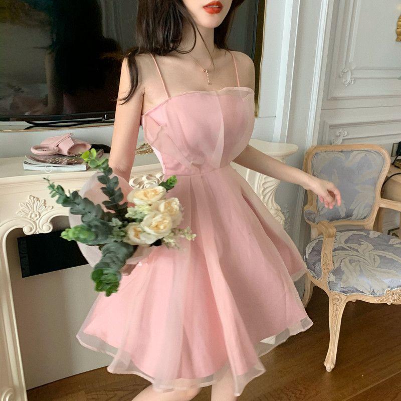 Sweet and Super Fairy Mesh Dress Women's Sleeveless Ruffle Mesh Camisole Dress High Waist A Line Short Mini Skirt Suitable for Parties Vacations