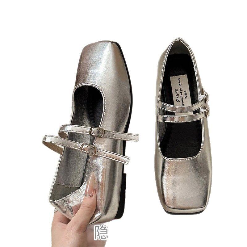 French square head shallow mouth single shoes women's 2025 new Korean version temperament fairy soft flat Mary Jane shoes