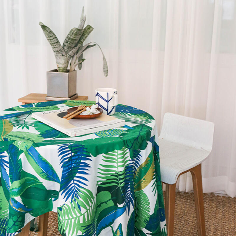 

White and Leaf Cotton Tablecloth for 2